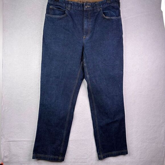 Duluth Flex Ballroom Jeans Mens Size 38x32 Dark Blue Denim Woven Midweight